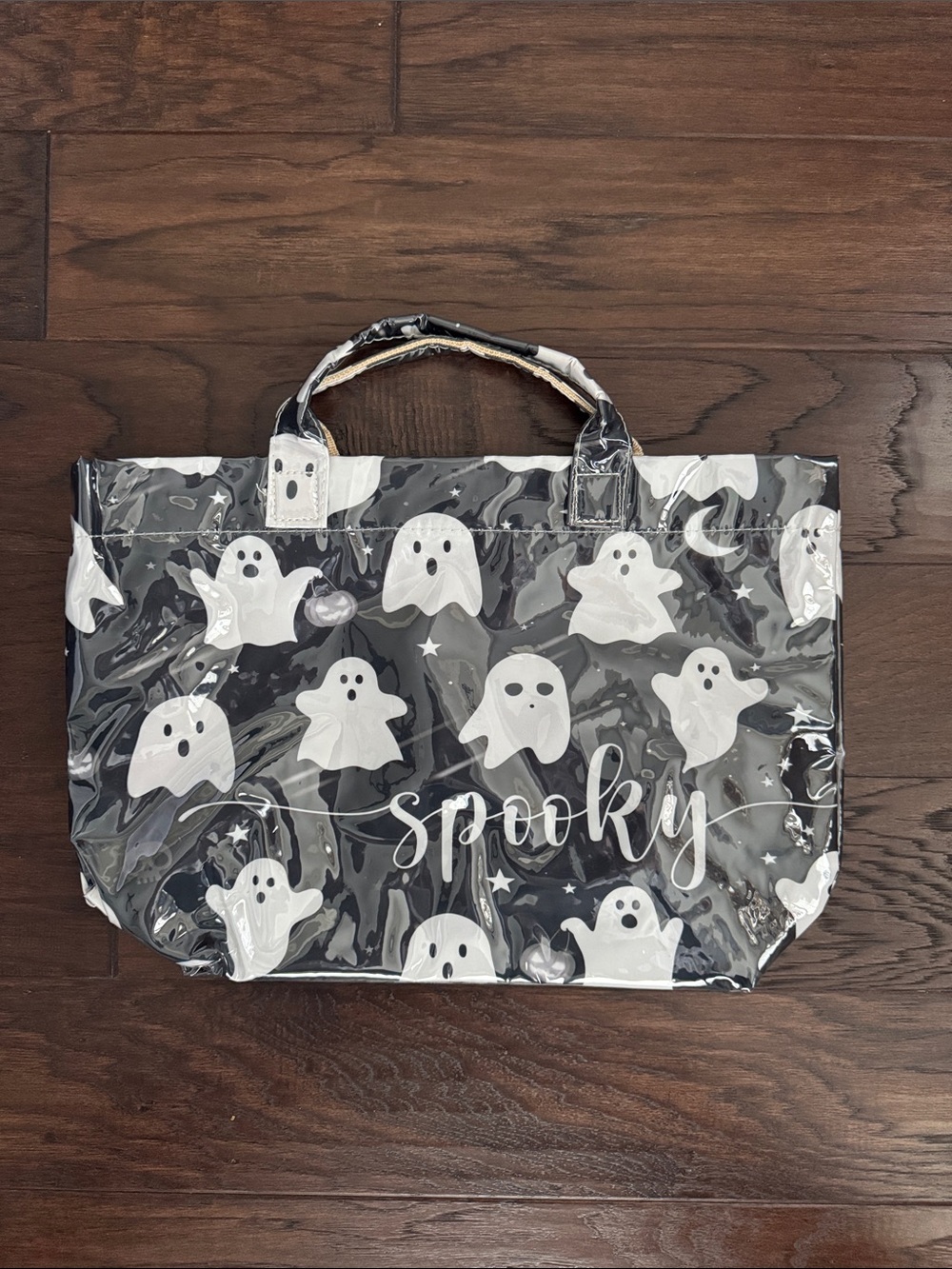 NWOT Halloween Spooky Ghost Print Tote Bag - Black & White PVC